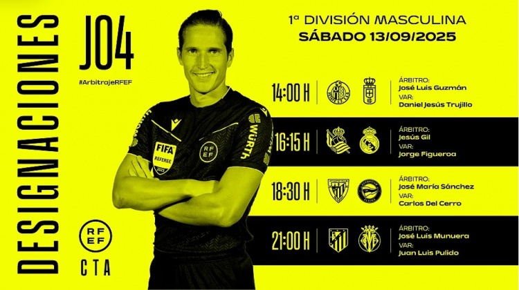 官方：赫苏斯-吉尔执法皇马客战皇社，穆努埃拉主裁马竞对阵黄潜